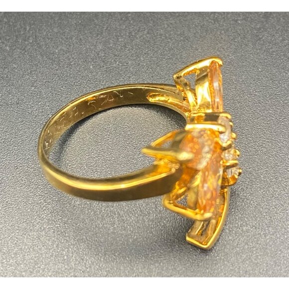 18K GE Gold Plated Dragonfly Ring Champagne CZ Size 7 Red Velvet Rose Gift Box - Picture 3 of 8